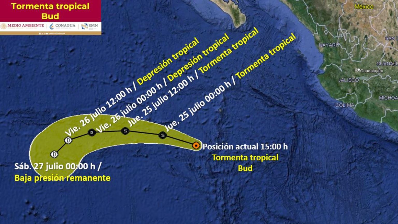 Tormenta tropical Bud se forma en el Pacífico aquí su desplazamiento